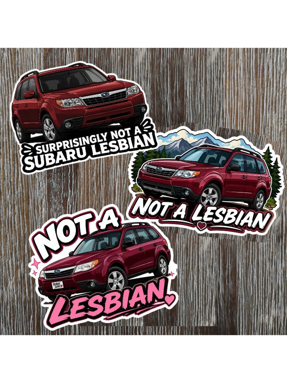 3 PC SUBARU NOT A LESBIAN Funny Sticker Vinyl Decal